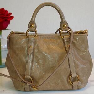Authentic Miu Miu Vitello Shine Tote Beige hand/crossbody bag